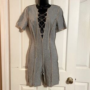 “DONNEE PAR DIEU” Raw Seam Lace Up Romper BodySuit